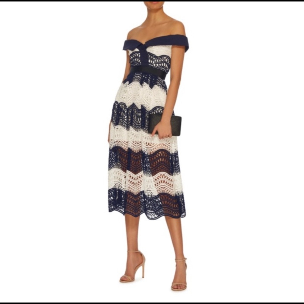 Off shoulder Self-portrait midi dress